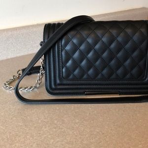 Black quilted faux leather crossbody
